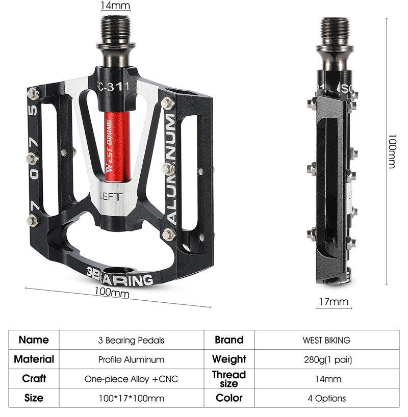 WEST BIKING 3 Bearings Bicycle Pedals Ultralight Anti-slip