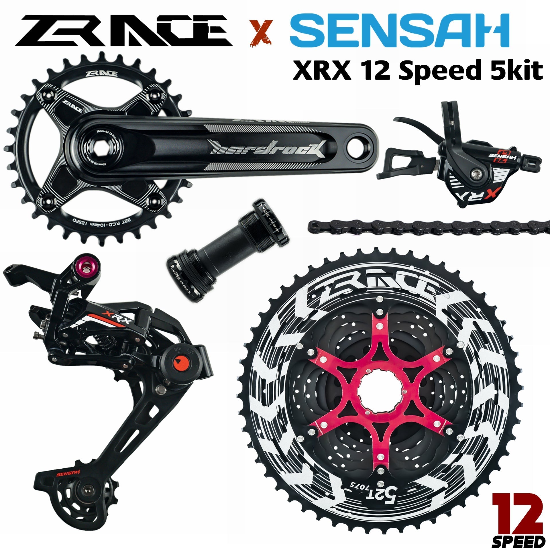 12 Speed Crankset + Shifter + Rear Derailleur 12s + Alpha Cassette 52T / Chainring + Chain